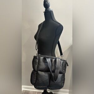 Stylism Leather Puffer Shopper Tote in black